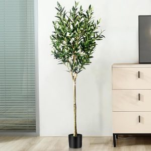 5FT Olive Tree Artificial Indoor - Tall Faux Olive Tree with Wood Trunk and Lifelike Fruits - Fake Plants in Pot for Home Office Living Room Decor