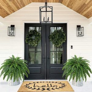 Artificial Boston Fern Bush- Set of 2 Large Artificial Ferns for Outdoors, 45Inch Large Faux Ferns, Suitable for Office & Living Room Decor, 55Branches for Each Bouquet