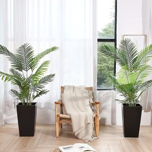 Fopamtri Artificial Areca Palm Plant 4.6 Feet Fake Palm Tree with 15 Trunks Faux Tree for Indoor Outdoor Modern Decor Feaux Dypsis Lutescens Plants in Pot for Home Office Housewarming Gift, 2 Pack
