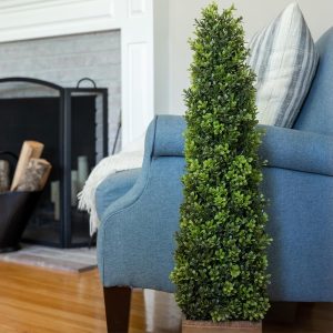 Season's Need 2.8ft Artificial Boxwood Topiary Tree 34inch Tall with Wooden Pots for Outdoor & Indoor Porch Décor 2-Set